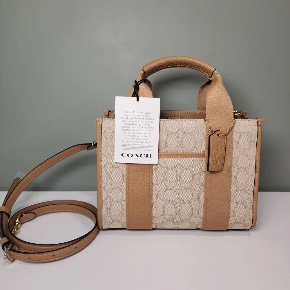 NWT Coach CAR78 Signature Jacquard Smith Tote 24 Crossbody Handbag Light Khaki